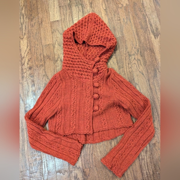 Vintage Y2K Anthropologie wool blend hooded knit crop cardigan,  orange Size XL - Picture 12 of 15